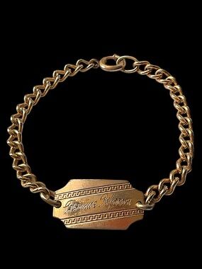 Antique WW2 Engraved Name ID Bracelet Gold Tone